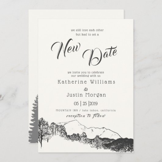 Mountain Rustic New Date Hochzeit Einladung (Vorne/Hinten)