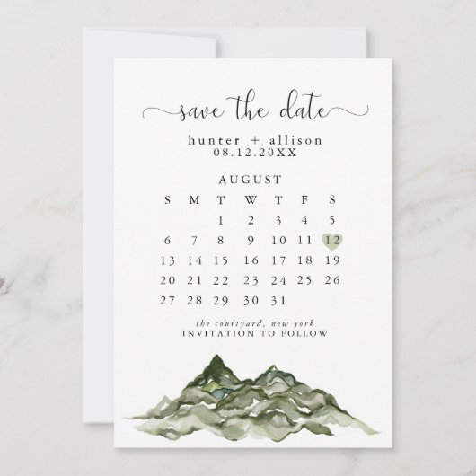 Mountain Save the Date Calendar Einladung (Vorderseite)