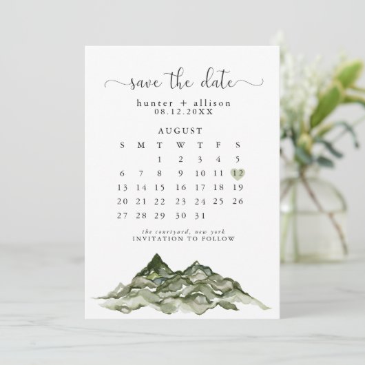 Mountain Save the Date Calendar Einladung (Stehend Vorderseite)