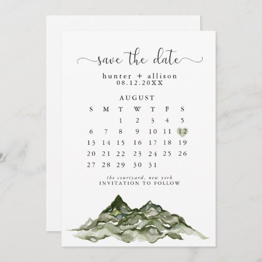 Mountain Save the Date Calendar Einladung (Vorne/Hinten)