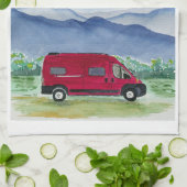 Mountain Scene Van Life Kitchen Handtuch Red Van (Gefaltet)