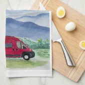 Mountain Scene Van Life Kitchen Handtuch Red Van (Viertel Falte)