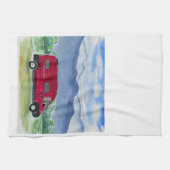 Mountain Scene Van Life Kitchen Handtuch Red Van (Horizontal)