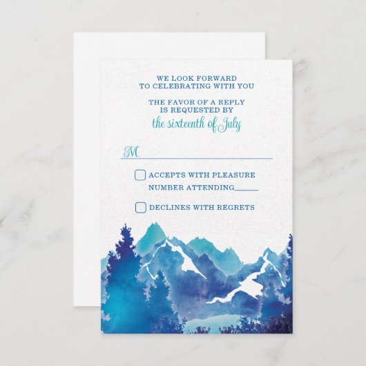 Mountain Serenity Watercolor Wedding RSVP Card (Vorne/Hinten)