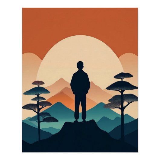 Mountain Silhouette mit Sonnenaufgang Kunst Poster (Vorderseite)