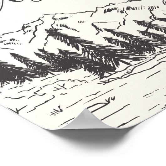 Mountain Sketch Wedding Bar Sign Poster (Ecke)