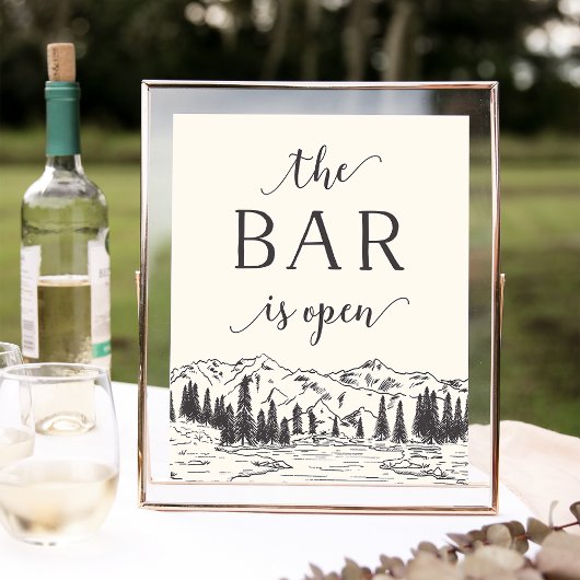 Mountain Sketch Wedding Bar Sign Poster