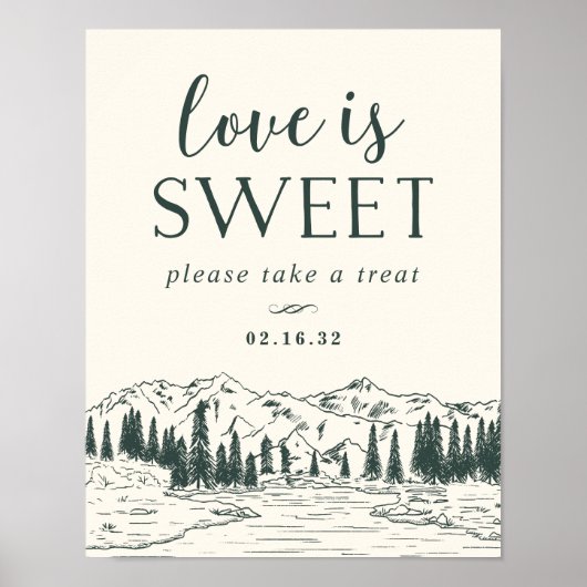 Mountain Sketch Wedding Dessert Table Sign Poster (Vorne)