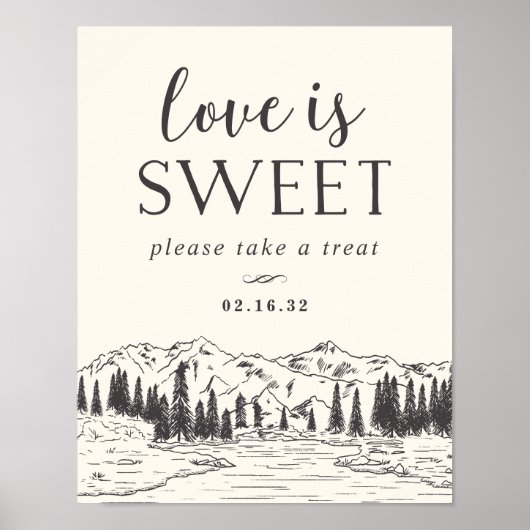 Mountain Sketch Wedding Dessert Table Sign Poster (Vorne)