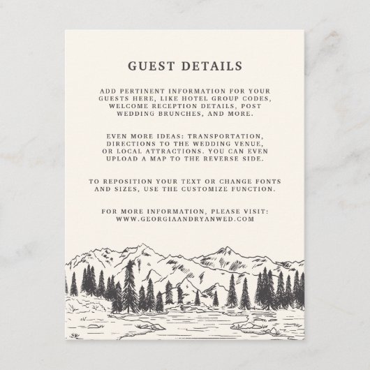 Mountain Sketch Wedding Guest Details Card Begleitkarte (Vorderseite)