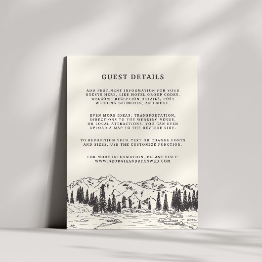 Mountain Sketch Wedding Guest Details Card Begleitkarte