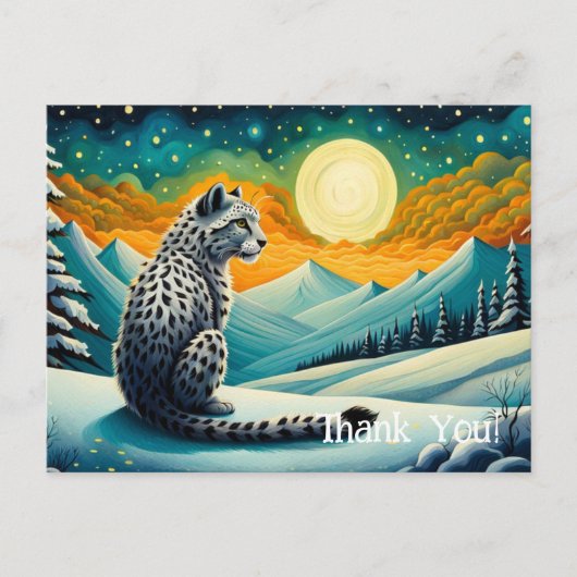 Mountain Snowy Night Snow Leopard Postkarte (Vorderseite)