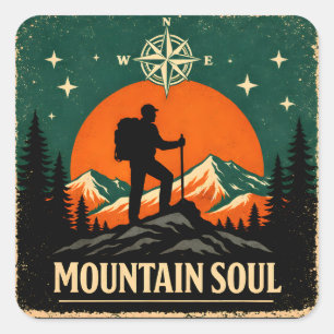 Mountain Soul – Peak Spirit Wandern Natur Quadratischer Aufkleber