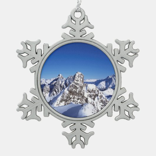 Mountain St Anton Austria Holiday Card Poster Pho Schneeflocken Zinn-Ornament (Vorderseite)