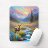 Mountain Stream Deer Wildblumen Sonnenaufgangsmale Mousepad (Mit Mouse)
