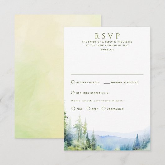 Mountain Summer Wedding RSVP Cards Karte (Vorne/Hinten)