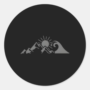 Mountain Sun Wave Natur Wandern Surfsportler Runder Aufkleber