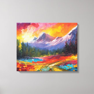 Mountain Sunrise Colorful Impressionistische Kunst Leinwanddruck