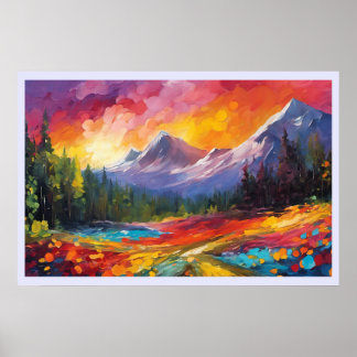 Mountain Sunrise Colorful Impressionistische Kunst Poster
