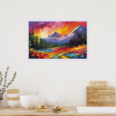 Mountain Sunrise Colorful Impressionistische Kunst Poster (Küche)