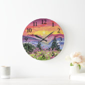 Mountain Sunrise mit Wildblumen Große Wanduhr (Zuhause)