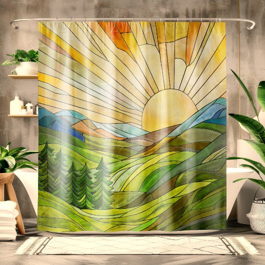 Mountain Sunrise Mosaik Digitale Kunst Duschvorhang
