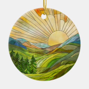 Mountain Sunrise Mosaik Digitale Kunst Keramik Ornament
