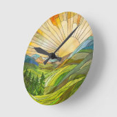 Mountain Sunrise Mosaik Digitale Kunst Runde Wanduhr (Winkel)