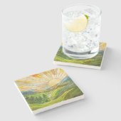 Mountain Sunrise Mosaik Digitale Kunst Steinuntersetzer (Seitenansicht)