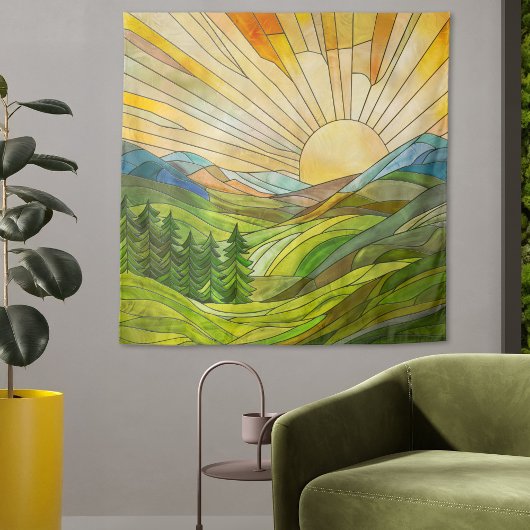 Mountain Sunrise Mosaik Digitale Kunst Wandteppich