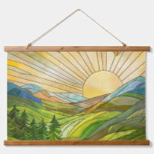 Mountain Sunrise Mosaik Digitale Kunst Wandteppich Mit Holzrahmen (Vorne)