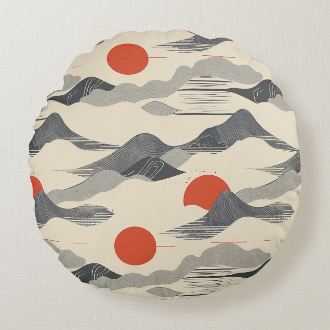 Mountain Sunrise Pattern Rundes Kissen (Vorderseite)