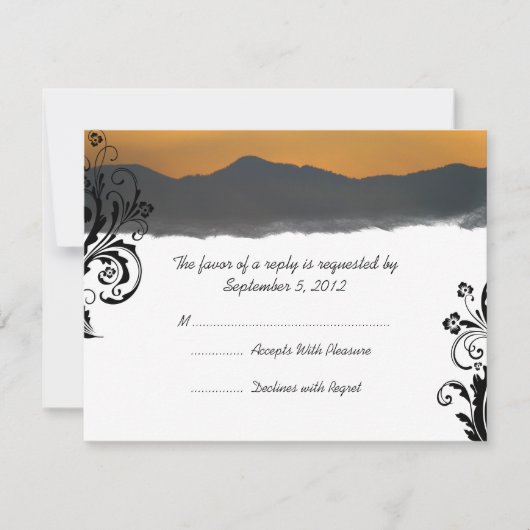 Mountain Sunrise Wedding RSVP Karte (Vorderseite)
