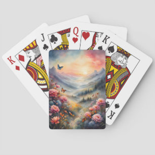 Mountain Sunset, Blume und Schmetterlinge Spielkarten