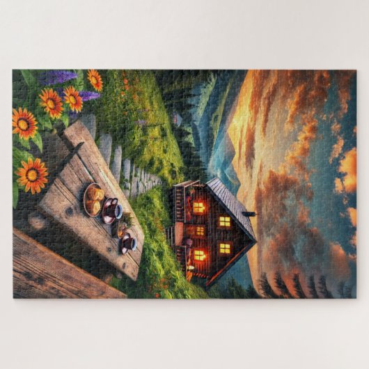 Mountain Sunset Cabin Serenity Puzzle (Horizontal)