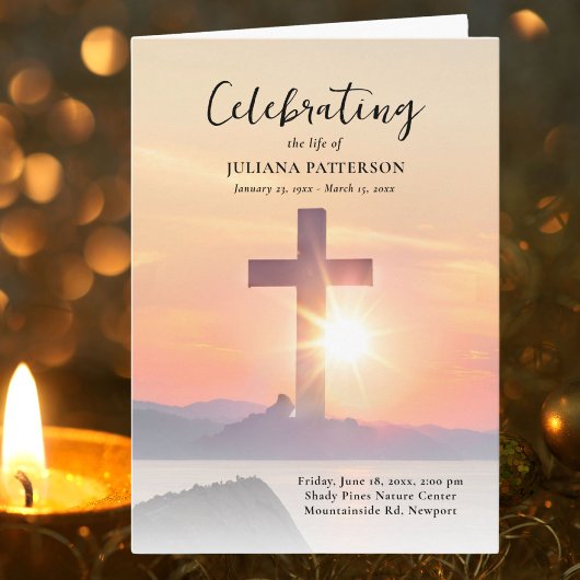 Mountain Sunset Cross Feier des Lebens Beerdigung Programm