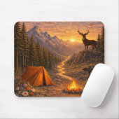 Mountain Sunset Deer Campsite Mouse Pad Mousepad (Mit Mouse)