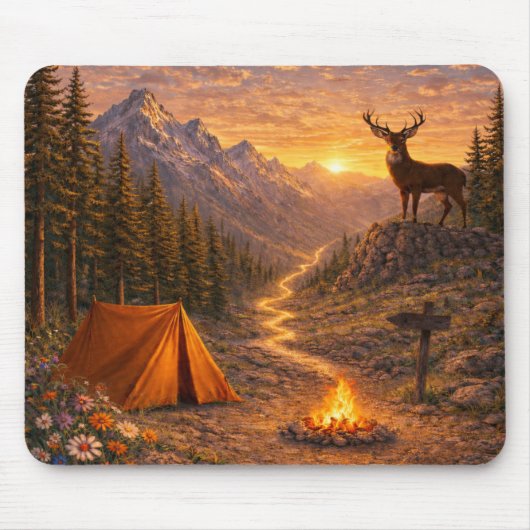 Mountain Sunset Deer Campsite Mouse Pad Mousepad (Vorne)