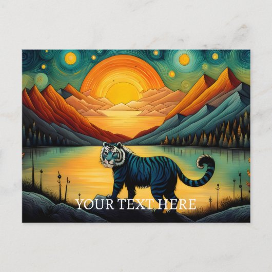 Mountain Sunset Lake View Tiger Postkarte (Vorderseite)