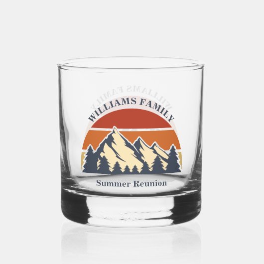 Mountain Sunset Log Cabin Custom Family Wiedersehe Whiskyglas (Rückseite)