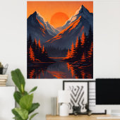 Mountain Sunset Reflection Fiery Orange Sky  Poster (Heimbüro)