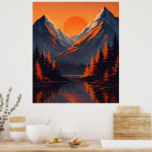 Mountain Sunset Reflection Fiery Orange Sky  Poster (Küche)
