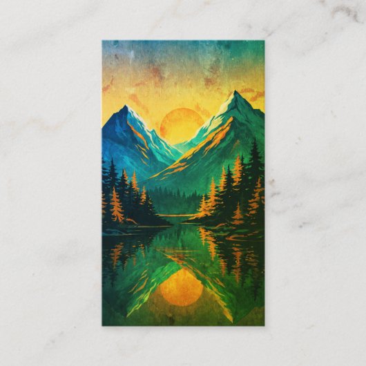 Mountain Sunset Reflection Fiery Orange Sky  Visitenkarte (Vorderseite)
