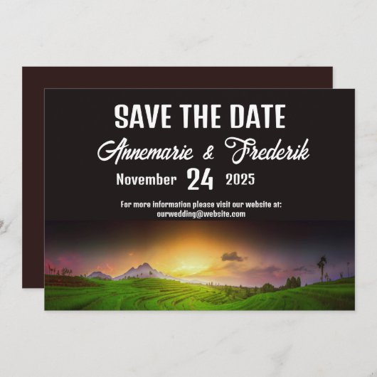 Mountain Sunset Rustic Save The Date (Vorne/Hinten)