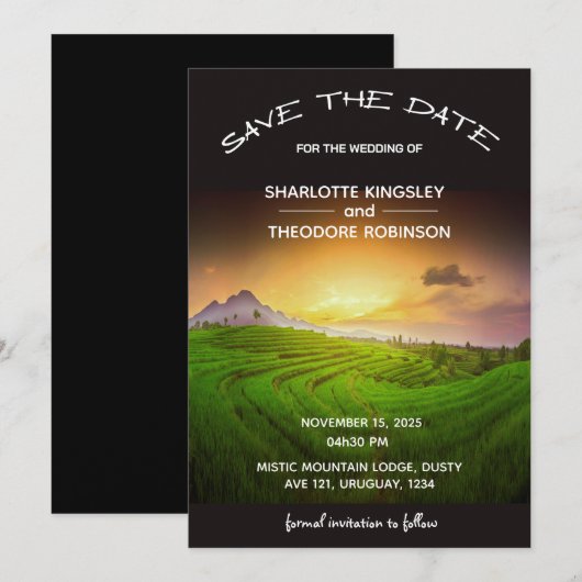 Mountain Sunset Rustic Save The Date (Vorne/Hinten)