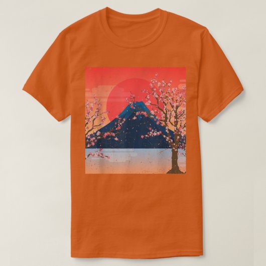 Mountain Sunset Sakura Rosa Blume Kirchen Blo T-Shirt (Design vorne)