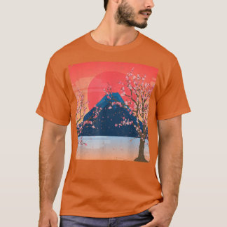 Mountain Sunset Sakura Rosa Blume Kirchen Blo T-Shirt