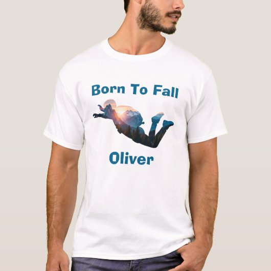 Mountain Sunset Skydiving Born to Fall T-Shirt (Vorderseite)