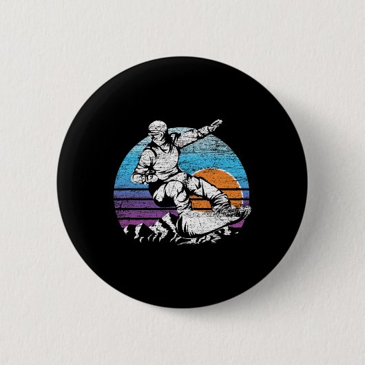 Mountain Sunset Snowboarden Wintersport Retro S Button (Vorderseite)