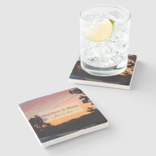 Mountain Sunset Steinuntersetzer (Seitenansicht)